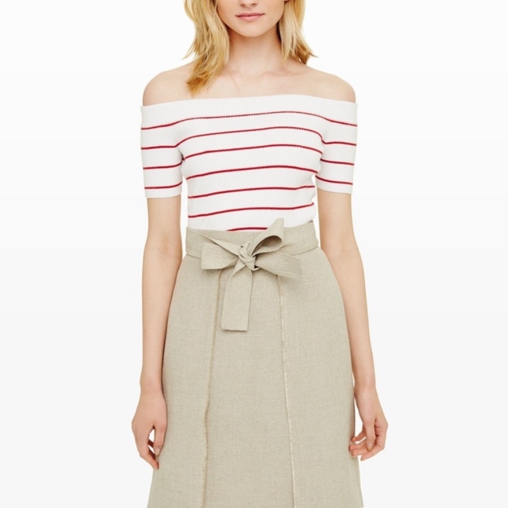 club Monaco white and red striped off shoulder sweater knit top xs